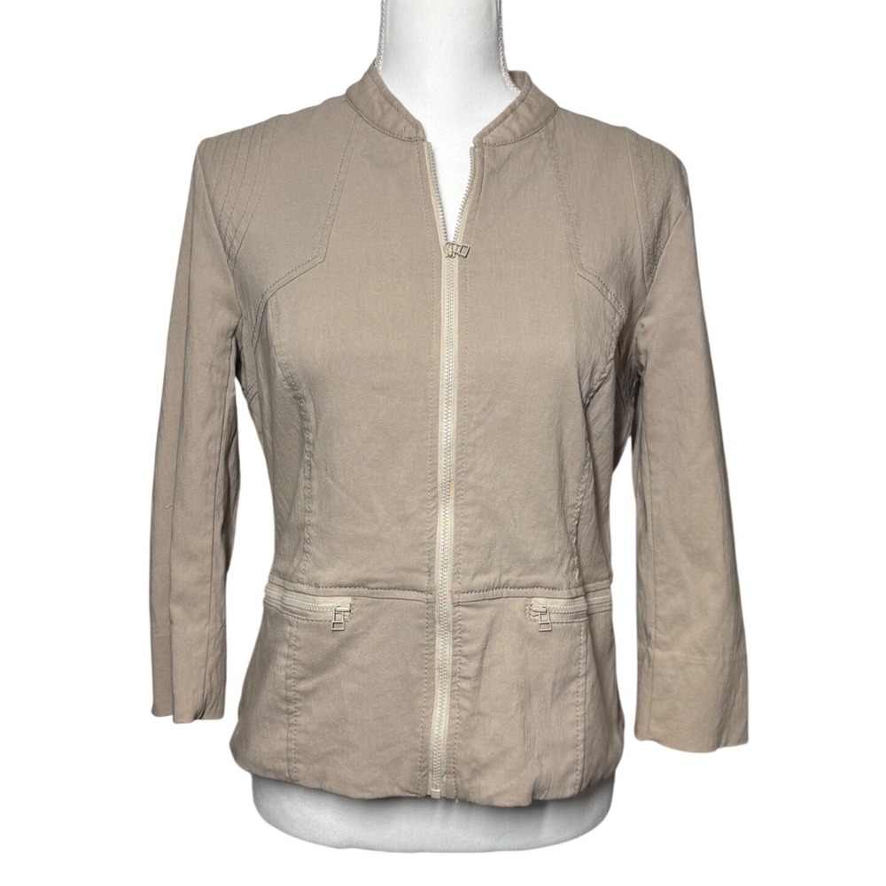 Renuar Zip Front Utility Moto Jacket 10 Tan Khaki Quilted Shoulder